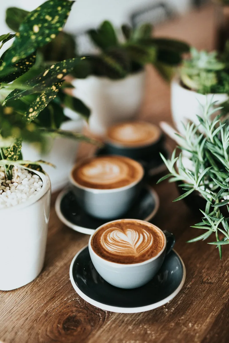Freshly roasted coffee beans and a brewed cup